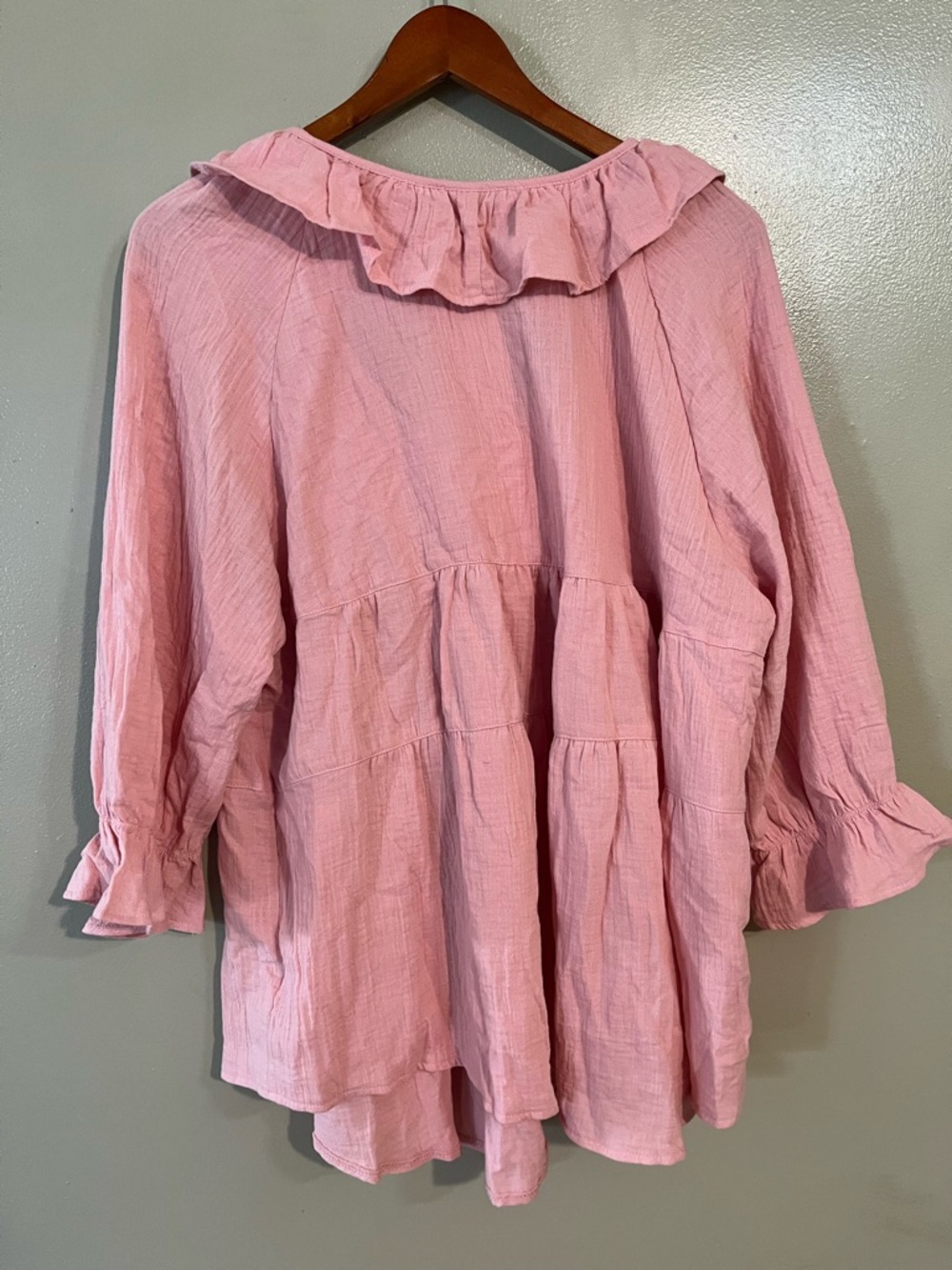 Zesica Pink Ruffle Babydoll Top Textured Gauze Vacation resort size XL NWT - Picture 6 of 10